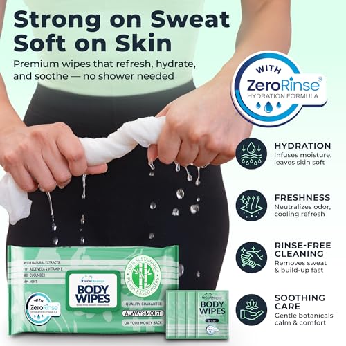 Body Wipes for Women, Extra Moist No Rinse Bathing Sheets 4pk, 200 XL Shower Cloths + 16 Deodorizing Bath Wipes -10 x 11.5" Travel Size Essentials,Toiletries for Womens Hygiene & Post Workout Cleanup - Image 3
