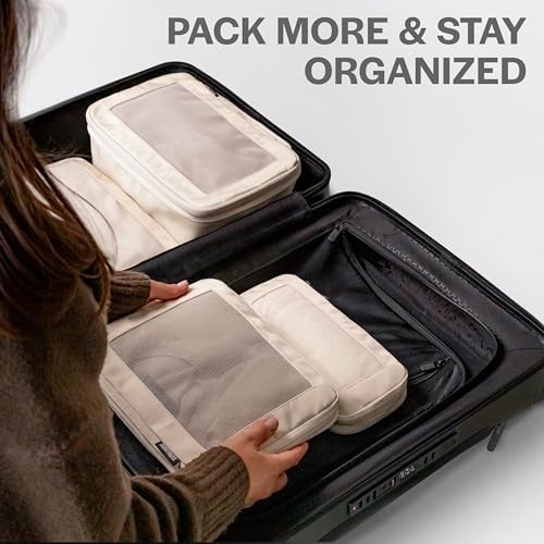 Aerotrunk Compression Packing Cubes for Travel - Luggage Organizer Bags - Double Zipper Packing Cubes for Suitcases (4-Pack, Beige) - Image 7