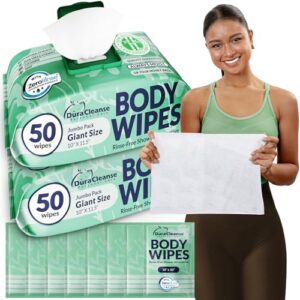 Body Wipes for Women, Extra Moist No Rinse Bathing Wipes (2pk), 100 XL Shower Cloths + 8 Deodorizing Bath Cloths - 10 x 11.5" Travel Size After Gym Cleaning Essentials, Toiletries for Womens Hygiene
