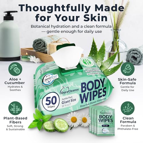 Body Wipes for Women, Extra Moist No Rinse Bathing Wipes (2pk), 100 XL Shower Cloths + 8 Deodorizing Bath Cloths - 10 x 11.5" Travel Size After Gym Cleaning Essentials, Toiletries for Womens Hygiene - Image 4