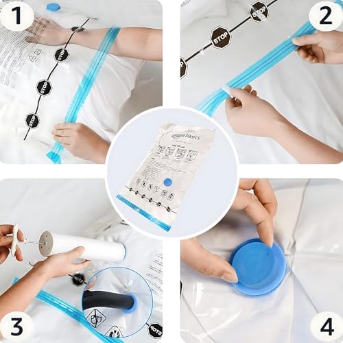 Amazon Basics Vacuum Storage Bags for Clothing, Multiple Sizes Compression Zipper Bags with Hand Pump for Space Saving and Travel, 6-Pack (2 Medium, 2 Large, 2 Jumbo), Transparent - Image 4