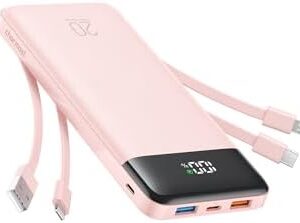 charmast 20000mAh Portable Charger with Built in Cables, 22.5W Travel Power Bank Fast Charging, USB C Cell Phone Battery Pack for iPhone 16/15/14/13/12/11 Series, iPad, Samsung, Android, Tablet