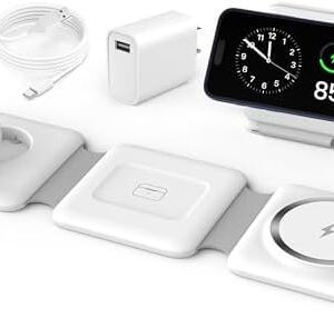 Charging Station for Apple Multiple Devices - 3 in 1 Foldable Magnetic Wireless Charger Dock - Travel Charging Pad for iPhone 16 15 14 13 12 Pro Max Plus Watch & Airpods