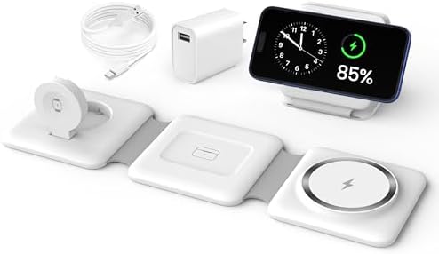 Charging Station for Apple Multiple Devices - 3 in 1 Foldable Magnetic Wireless Charger Dock - Travel Charging Pad for iPhone 16 15 14 13 12 Pro Max Plus Watch & Airpods