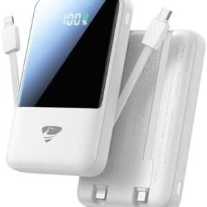 Aioneus Portable Charger, 10000mAh Power Bank 22.5W Fast Charging Portable Charger with Built in Cable Battery Pack USB C Travel Charger for iPhone11 12 13 14 15 16 Samsung GalaxyS24 S23 Android(1 Pk)