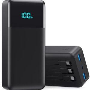 Portable Charger 50800mAh Power Bank with 3 Built in Cables,25W PD QC4.0 Fast Charging USB C Battery Pack,6 Outputs 2 Inputs Travel Essentials Portable Phone Charger for iPhone 17/16/15,Google,Android