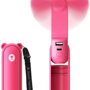 JISULIFE Handheld Mini Fan, 3 IN 1 USB Rechargeable Portable Fan [12-19 Working Hours] with Power Bank, Flashlight, Pocket Design for Travel/Summer/Concerts/Lash, Gifts for Women (Fuchsia)