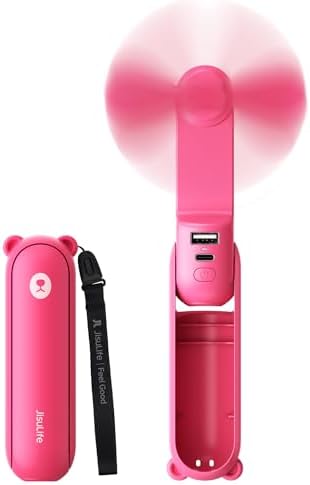 JISULIFE Handheld Mini Fan, 3 IN 1 USB Rechargeable Portable Fan [12-19 Working Hours] with Power Bank, Flashlight, Pocket Design for Travel/Summer/Concerts/Lash, Gifts for Women (Fuchsia)