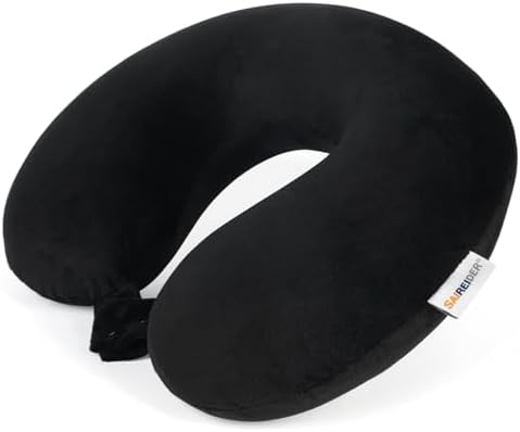 SAIREIDER Travel Pillow 100% Pure Memory Foam Travel Neck Pillow, Airplane Pillow for Traveling、Car、Home、Office,Washable Cover(Black)