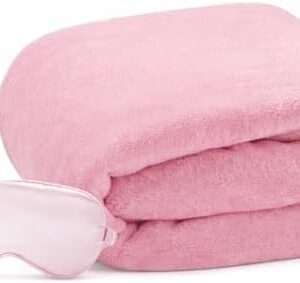 Travel Blanket, Airplane Blanket, Ultra-Soft, Warm & Lightweight, 65x40 in, Outdoor Blanket Essentials for Women, Men & Kids, Included Eye Mask, Luggage Sleeve & Backpack Clip Pink