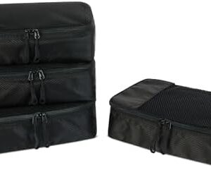 Amazon Essentials 4-Piece Space-Saving Packing Cubes Travel Accessories Set, Luggage Organizer with Double Zipper, Mesh Top, Small, Black (Previously Amazon Basics)