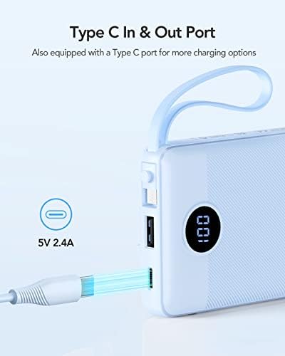 VRURC 10000mAh Power Bank Built-in Cables, Portable Charger with LED Display, Slim Travel Battery Pack with Cords, 5 Output Dual Input Phone Charger for Cell Phone Smart Devcies-Blue(1 Pack) - Image 4