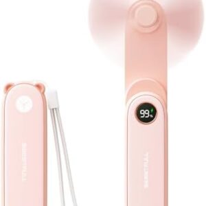 SWEETFULL Portable Handheld Mini Fan with LED Display, 3-in-1 Personal Foldable USB Rechargeable Hand Held Fan & Flashlight for Travel, Lash Eyelash, Cute Small Pocket for Women, Girls