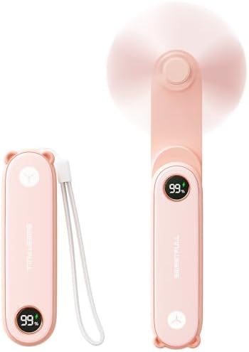 SWEETFULL Portable Handheld Mini Fan with LED Display, 3-in-1 Personal Foldable USB Rechargeable Hand Held Fan & Flashlight for Travel, Lash Eyelash, Cute Small Pocket for Women, Girls