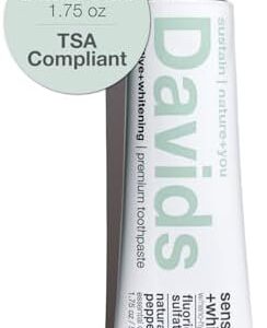 Davids Hydroxi Fluoride Free Nano Hydroxyapatite Toothpaste for Remineralizing, Sensitive Support, Whitening, Antiplaque, SLS Free, Natural Peppermint, Made in USA, 1.75oz (Travel Size)