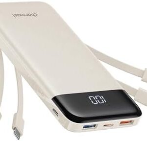 charmast Portable Charger with Built in Cables, Power Bank with Cords Wires, Slim 10000mAh Travel Battery Pack 6 Outputs 3 Inputs 3A Fast Charging for Samsung Google Pixel LG Moto iPhone iPad