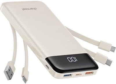charmast Portable Charger with Built in Cables, Power Bank with Cords Wires, Slim 10000mAh Travel Battery Pack 6 Outputs 3 Inputs 3A Fast Charging for Samsung Google Pixel LG Moto iPhone iPad