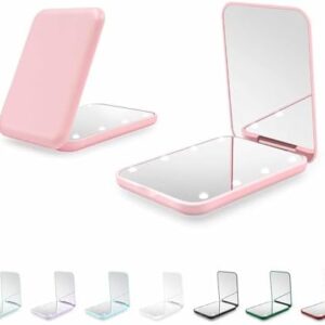Compact Mirror, 1X/3X Magnification LED Pocket Mirror with Nternal BIattery, Mini Mirror for Purse, Pocket,Travel and Present (Pink)
