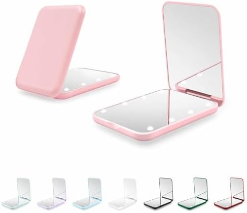 Compact Mirror, 1X/3X Magnification LED Pocket Mirror with Nternal BIattery, Mini Mirror for Purse, Pocket,Travel and Present (Pink)