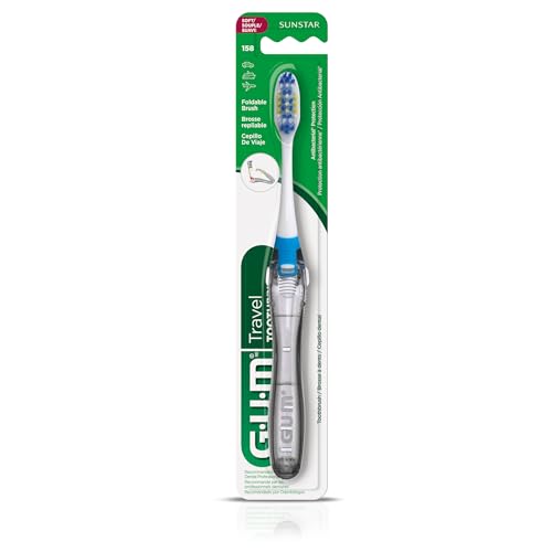 GUM Folding Travel Toothbrush - Compact Head + Tongue Cleaner - Soft Bristled Travel Toothbrushes for Adults 1ct (Pack of 6) - Image 5