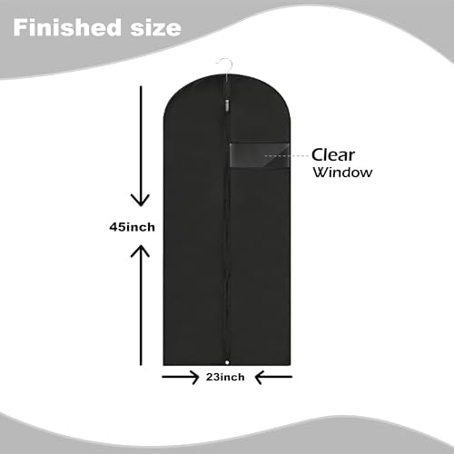 Garment Bags for Hanging Clothes, 45'' Suit Bag Cover for Storage and Travel, Dress Bags for Gowns Long (Black) - Image 2