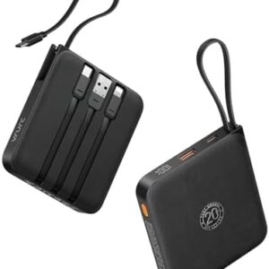 VRURC Portable Charger with Built-in Cable, 10000mAh 22.5W Fast Charging USB C Battery Pack, Cell Phone Power Bank for iPhone 17 16 15 Samsung Galaxy S25 S24 S23 Series Android Tablet, Black(1 Pack)