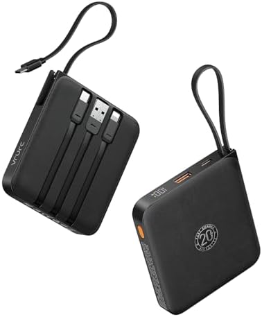 VRURC Portable Charger with Built-in Cable, 10000mAh 22.5W Fast Charging USB C Battery Pack, Cell Phone Power Bank for iPhone 17 16 15 Samsung Galaxy S25 S24 S23 Series Android Tablet, Black(1 Pack)