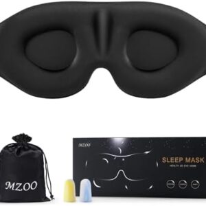 MZOO Luxury Sleep Eye Mask for Side Sleeper Men Women, Zero Eye Pressure 3D Sleeping Mask, Light Blocking Patented Design Night Blindfold, Soft Eye Shade Cover for Travel, Black