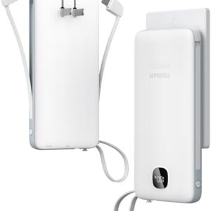 Portable Charger with Built in Cables,TESSAN 10000mAh Power Bank Fast Charging with Foldable Wall Plug Charger, PD20W Compact Battery Pack Travel Essentials for iPhone 17/16/15 Series,Samsung,Tablets