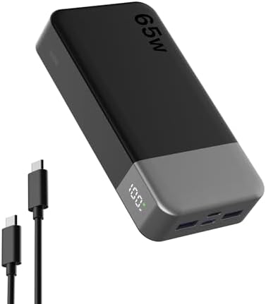 NOBIS 20000mAh Battery Pack Power Bank 65W Power Bank, Portable Charger with Digital Display, Dual USB-C/USB-A Fast Charging for Laptop, Phone, Tablet, Travel-Friendly External Battery Pack