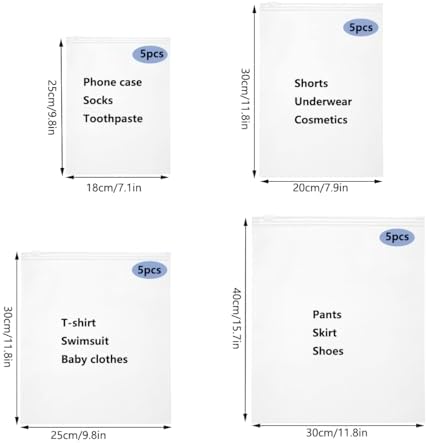 Belit 20 Pcs Travel Luggage Organizer Bags, 4 Sizes Packaging Bags for Clothing, Cosmetics, Toiletries, Reusable Plastic Zipper Bags for Hospital Bag, Travel Storage, Home Storage - Image 4