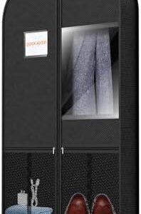 Suit Garment Clothes Travel Bag: 43 inch Lightweight Foldable Black Short Fabric Breathable - Hanging Storage Cover Pockets Zipper for Men - Wardrobe Carry Coat Jacket Uniform Tuxedo Shirt