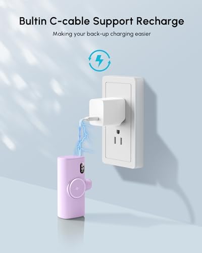 Mini Purple Power Bank with USB C Cable for Samsung,100g 5000mah Small Portable Charger for iPhone 14 Plus/14/14 Pro Max,Battery Pack with Digital Display Compatible With iPhone 13/12/14 series-Purple - Image 6