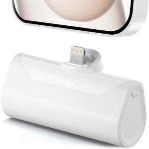 Mini Power Bank Portable Charger for iPhone 12 mini, 4800mah Battery Pack External Compact Backup Charger Compatible with iPhone 14/13/12/11 series/XR/XS/SE/8/7/6s pro-White