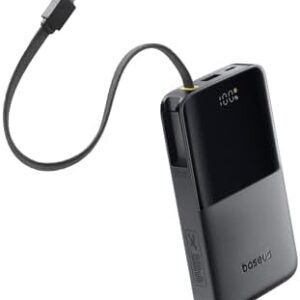 Baseus Portable Charger, 10000mAh Fast Charging Power Bank, 22.5W PD3.0 QC3.0 Battery Pack Built-in USB C Braided Cable, Travel Essentials for iPhone 17 16 15, iPad, S25/S24, Indoor/Outdoor