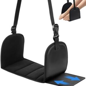 Airplane Foot Hammock with Removable Base & Memory Foam - Wide Hardboard Support No-Collapse Foot Rest for Long Flights, Office, Travel - Thickened Design Relieves Foot Pain (Black, Travel Essentials)