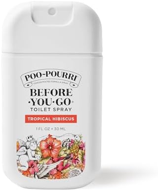 Poo-Pourri Before-You-Go Pocket Toilet Spray, Travel Essentials, Tropical Hibiscus, 1 Fl Oz, Up to 50 Uses, On-The-Go Bathroom Odor Deodorizer with Essential Oils, TSA Approved Size, Hibiscus, Apricot