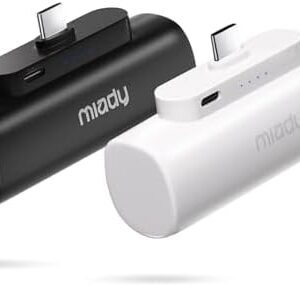 Miady 2-Pack 5000mAh Mini Portable Charger with Built-in Type C Connector, 5V 2.4A USB-C Output Fast Charging Small Power Bank, Compact Battery Pack Compatible with iPhone 17/16/15 Galaxy S24/S22 iPad