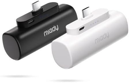 Miady 2-Pack 5000mAh Mini Portable Charger with Built-in Type C Connector, 5V 2.4A USB-C Output Fast Charging Small Power Bank, Compact Battery Pack Compatible with iPhone 17/16/15 Galaxy S24/S22 iPad
