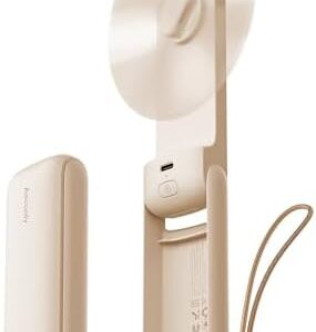 Aecooly Slim Portable Fan, Thin Handheld Fan, USB Rechargeable Mini Personal [24H Max Cooling Time], Battery Powered Small Foldable Pocket for Travel, Summer, Gifts for Women, Girls -Beige