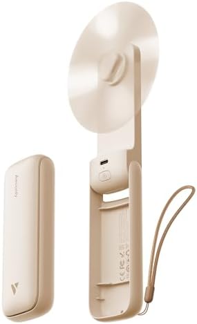 Aecooly Slim Portable Fan, Thin Handheld Fan, USB Rechargeable Mini Personal [24H Max Cooling Time], Battery Powered Small Foldable Pocket for Travel, Summer, Gifts for Women, Girls -Beige