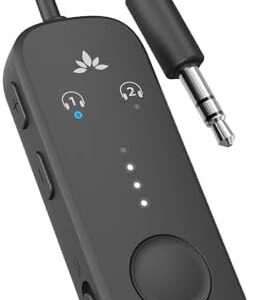 Avantree Relay - Premium Airplane Bluetooth Adapter with Advanced Qualcomm Chipset, 2 Headphones Support, 25hrs Play Time, aptX Adaptive & HD Audio Transmitter for Airpods, Bose & Travel Flight