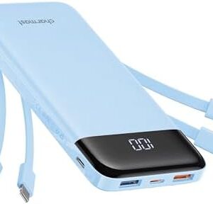 Charmast Portable Charger with Built in Cables, Power Bank with Cords Wires, Slim 10000mAh Travel Battery Pack 6 Outputs 3 Inputs 3A Fast Charging for Samsung Google Pixel LG Moto iPhone iPad