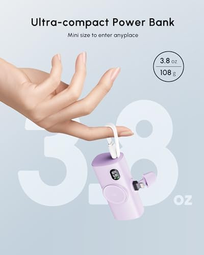 Mini Purple Power Bank with USB C Cable for Samsung,100g 5000mah Small Portable Charger for iPhone 14 Plus/14/14 Pro Max,Battery Pack with Digital Display Compatible With iPhone 13/12/14 series-Purple - Image 5