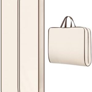 MISSLO 60" Foldable Garment Bags for Travel for Women Dress Bags for Gowns Long Hanging Bag for Closet Storage Dress Protector Bag for Gowns, Suits, Coats, Beige