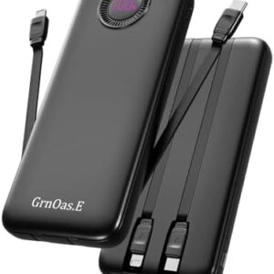 Power Bank,10000mAh 22.5W Max Portable Charger Built in Cables，4 Outputs 2 Inputs External Phone Powerbank,5V/3A Fast Charging Travel Charger for iPhone Android iPad,(Pearl Black)