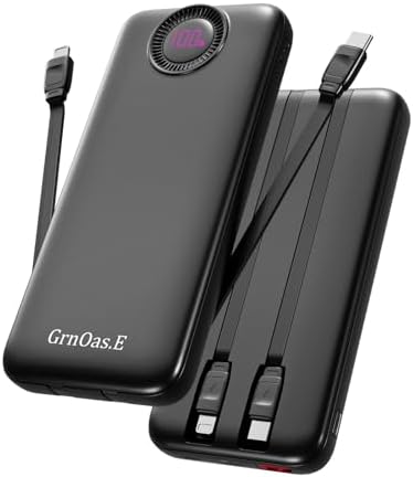 Power Bank,10000mAh 22.5W Max Portable Charger Built in Cables，4 Outputs 2 Inputs External Phone Powerbank,5V/3A Fast Charging Travel Charger for iPhone Android iPad,(Pearl Black)