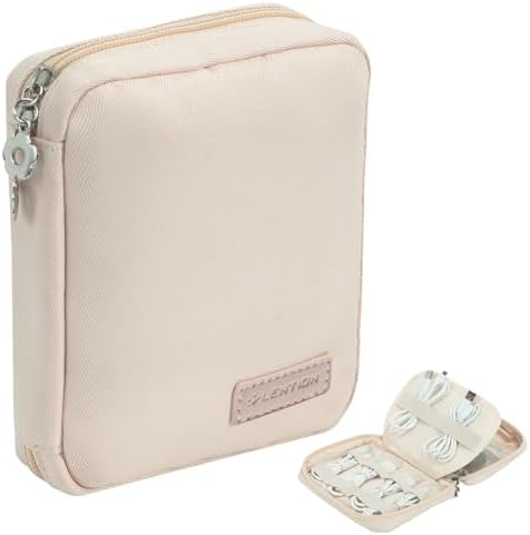 LENTION Tech Organizer Pouch Water Resistant, Compact Cable Bag for Macbook Charger, Power Bank, USB Cables, Earphones - Travel & Daily Electronics Case (Beige)