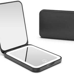 Kintion 2025 Pocket Mirror, Rechargeable Dimmable 3 Color Lighting 1X/3X LED Compact Travel Makeup Mirror for Purse, Portable, Folding, Handheld, Small Lighted Mirror for Women Gift, Black