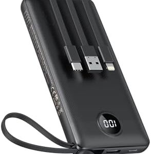 VEEKTOMX Portable Charger Built-in Cables,10000mAh Power Bank for iPhone,Fast Charge USB C Battery Pack Travel Essentials Powerbank Compatible with iPhone 17/16/15/14, Samsung S25/24, Android, etc